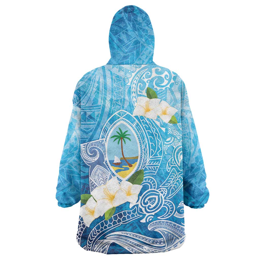 Hafa Adai Guam Chamorro Personalized Wearable Blanket Hoodie Ocean Blue Latte Stone with Guasali - Polynesian Pride