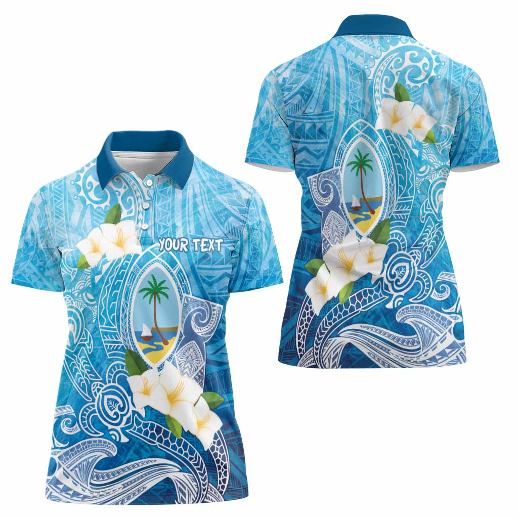 Hafa Adai Guam Chamorro Personalized Women Polo Shirt Ocean Blue Latte Stone with Guasali - Polynesian Pride