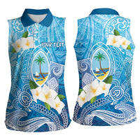 Hafa Adai Guam Chamorro Personalized Women Sleeveless Polo Shirt Ocean Blue Latte Stone with Guasali - Polynesian Pride
