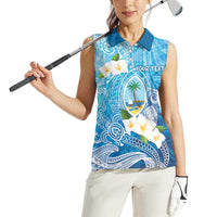 Hafa Adai Guam Chamorro Personalized Women Sleeveless Polo Shirt Ocean Blue Latte Stone with Guasali - Polynesian Pride