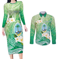 Hafa Adai Guam Chamorro Personalized Couples Matching Long Sleeve Bodycon Dress and Long Sleeve Button Shirt Summer Green Latte Stone with Guasali - Polynesian Pride