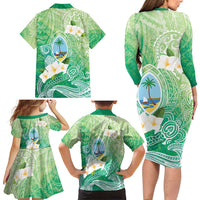 Hafa Adai Guam Chamorro Personalized Family Matching Long Sleeve Bodycon Dress and Hawaiian Shirt Summer Green Latte Stone with Guasali - Polynesian Pride