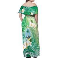 Hafa Adai Guam Chamorro Personalized Family Matching Off Shoulder Maxi Dress and Hawaiian Shirt Summer Green Latte Stone with Guasali - Polynesian Pride