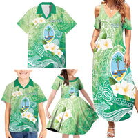 Hafa Adai Guam Chamorro Personalized Family Matching Summer Maxi Dress and Hawaiian Shirt Summer Green Latte Stone with Guasali - Polynesian Pride