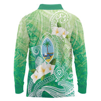 Hafa Adai Guam Chamorro Personalized Long Sleeve Polo Shirt Summer Green Latte Stone with Guasali - Polynesian Pride