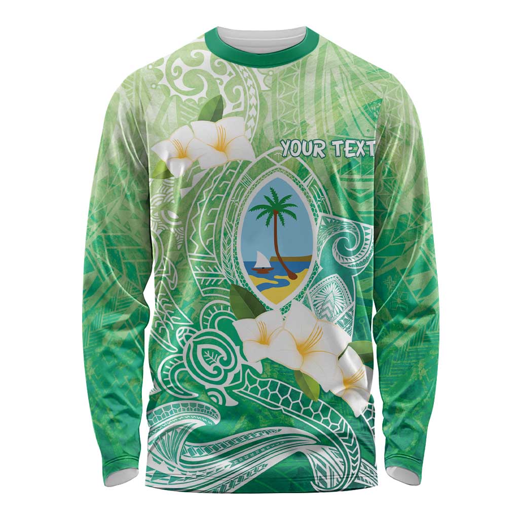 Hafa Adai Guam Chamorro Personalized Long Sleeve Shirt Summer Green Latte Stone with Guasali - Polynesian Pride