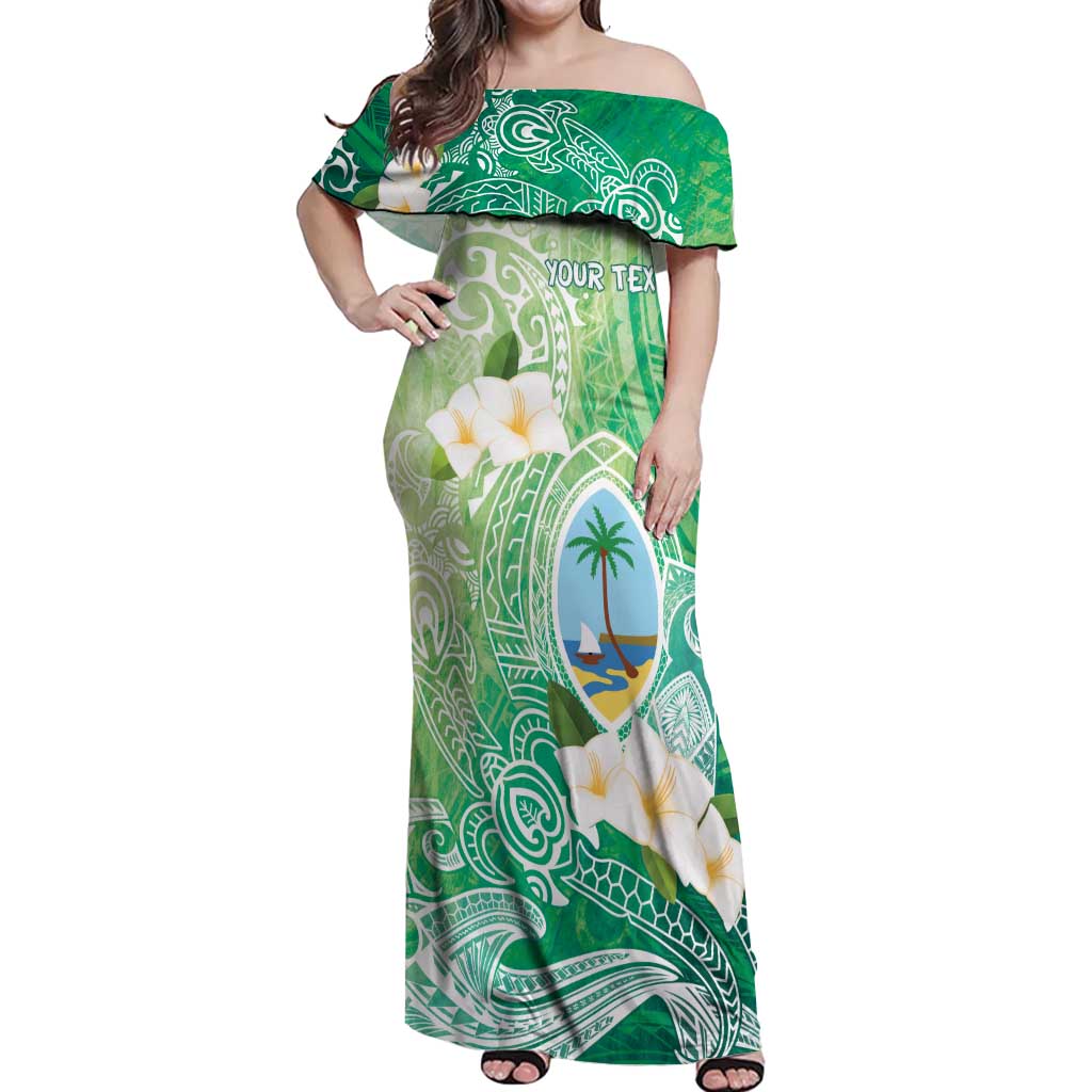 Hafa Adai Guam Chamorro Personalized Off Shoulder Maxi Dress Summer Green Latte Stone with Guasali - Polynesian Pride