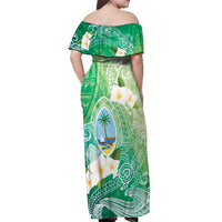 Hafa Adai Guam Chamorro Personalized Off Shoulder Maxi Dress Summer Green Latte Stone with Guasali - Polynesian Pride