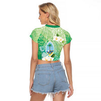 Hafa Adai Guam Chamorro Personalized Raglan Cropped T Shirt Summer Green Latte Stone with Guasali - Polynesian Pride