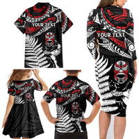 New Zealand Maori Rugby Personalised Family Matching Long Sleeve Bodycon Dress and Hawaiian Shirt Ta Moko Silver Fern