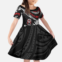 New Zealand Maori Rugby Personalised Family Matching Mermaid Dress and Hawaiian Shirt Ta Moko Silver Fern LT7 Daughter's Dress Black - Polynesian Pride