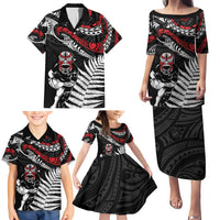 New Zealand Maori Rugby Personalised Family Matching Puletasi and Hawaiian Shirt Ta Moko Silver Fern LT7 - Polynesian Pride