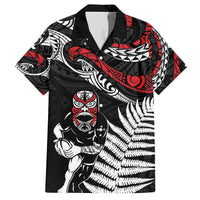 New Zealand Maori Rugby Personalised Family Matching Puletasi and Hawaiian Shirt Ta Moko Silver Fern LT7 Dad's Shirt - Short Sleeve Black - Polynesian Pride