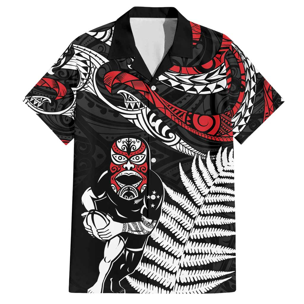 New Zealand Maori Rugby Personalised Family Matching Summer Maxi Dress and Hawaiian Shirt Ta Moko Silver Fern LT7 Dad's Shirt - Short Sleeve Black - Polynesian Pride