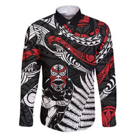 New Zealand Maori Rugby Personalised Family Matching Summer Maxi Dress and Hawaiian Shirt Ta Moko Silver Fern LT7 Dad's Shirt - Long Sleeve Black - Polynesian Pride