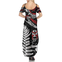 New Zealand Maori Rugby Personalised Family Matching Summer Maxi Dress and Hawaiian Shirt Ta Moko Silver Fern LT7 - Polynesian Pride