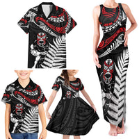 New Zealand Maori Rugby Personalised Family Matching Tank Maxi Dress and Hawaiian Shirt Ta Moko Silver Fern LT7 - Polynesian Pride