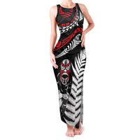 New Zealand Maori Rugby Personalised Family Matching Tank Maxi Dress and Hawaiian Shirt Ta Moko Silver Fern LT7 Mom's Dress Black - Polynesian Pride