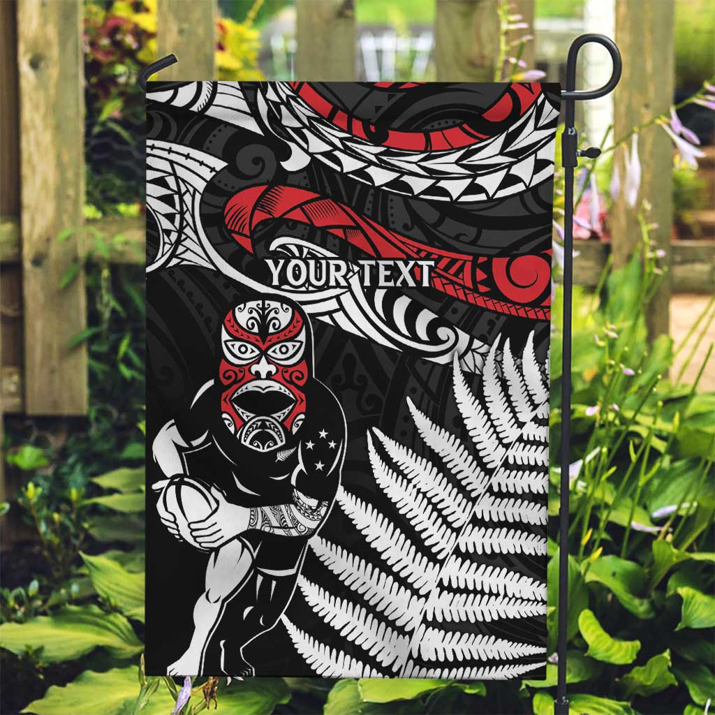 New Zealand Maori Rugby Personalised Garden Flag Ta Moko Silver Fern LT7 Garden Flag Black - Polynesian Pride
