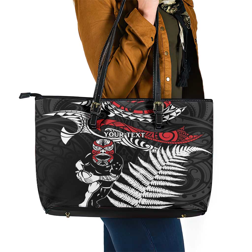 New Zealand Maori Rugby Personalised Leather Tote Bag Ta Moko Silver Fern LT7 - Polynesian Pride