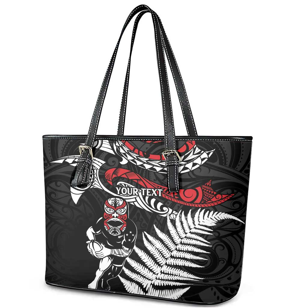 New Zealand Maori Rugby Personalised Leather Tote Bag Ta Moko Silver Fern LT7 - Polynesian Pride