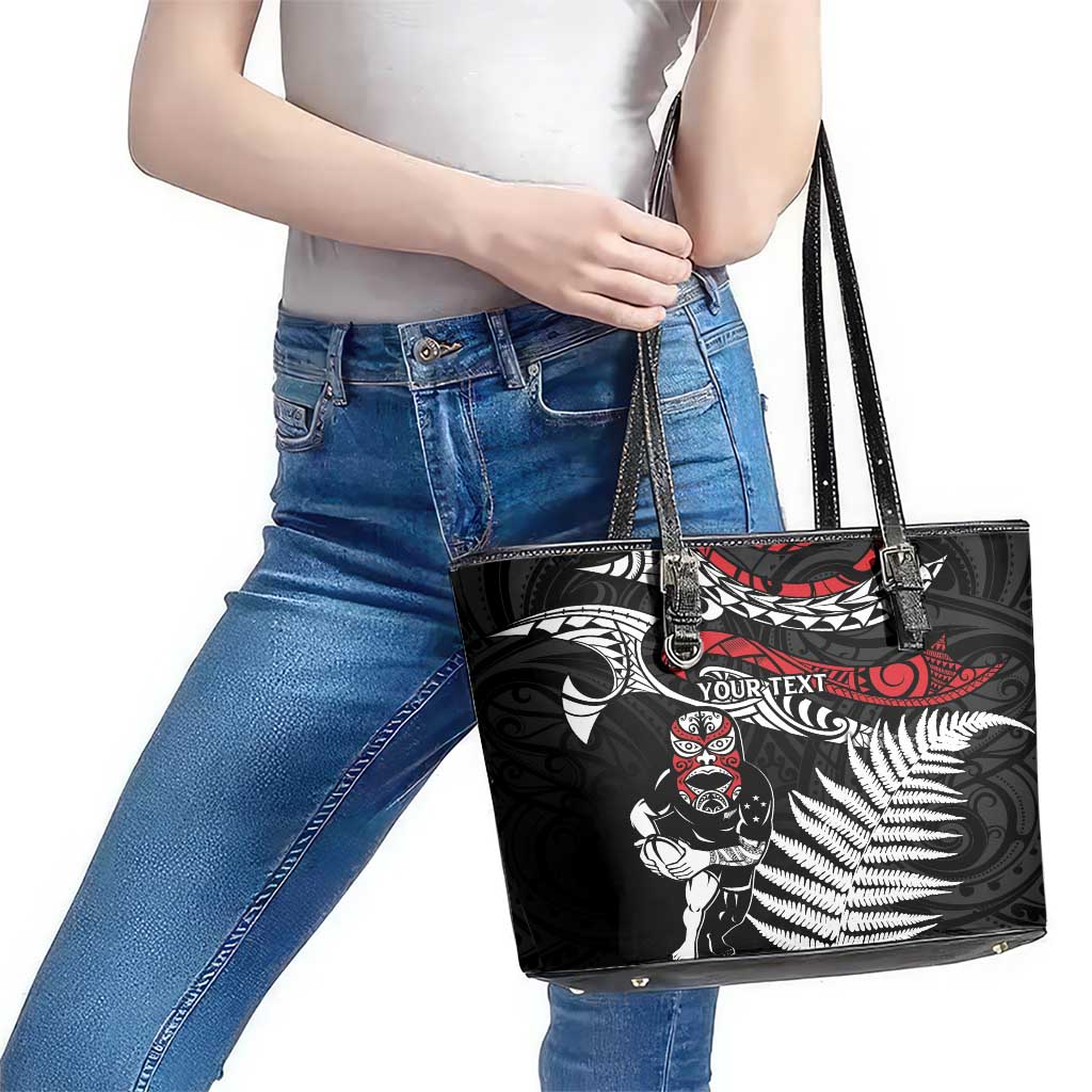 New Zealand Maori Rugby Personalised Leather Tote Bag Ta Moko Silver Fern LT7 - Polynesian Pride