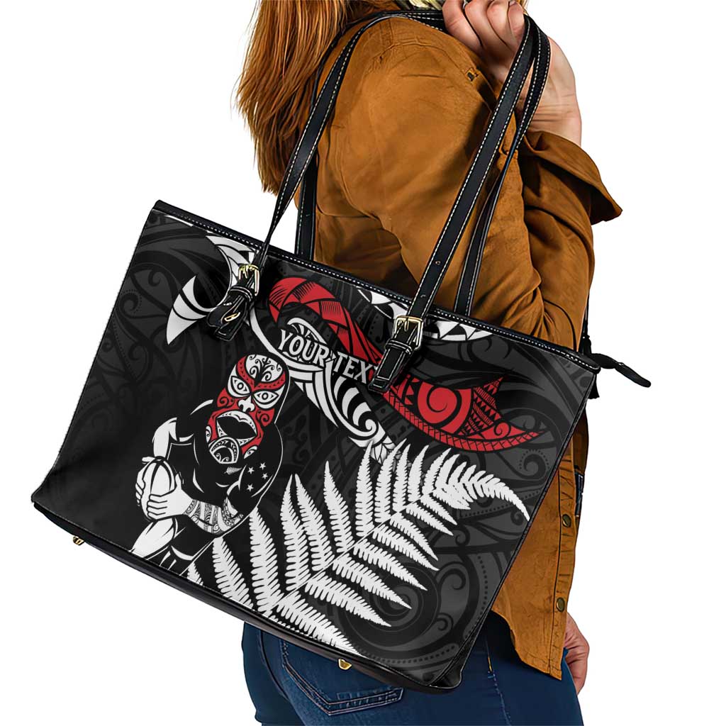 New Zealand Maori Rugby Personalised Leather Tote Bag Ta Moko Silver Fern LT7 - Polynesian Pride