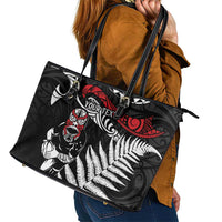 New Zealand Maori Rugby Personalised Leather Tote Bag Ta Moko Silver Fern LT7 - Polynesian Pride