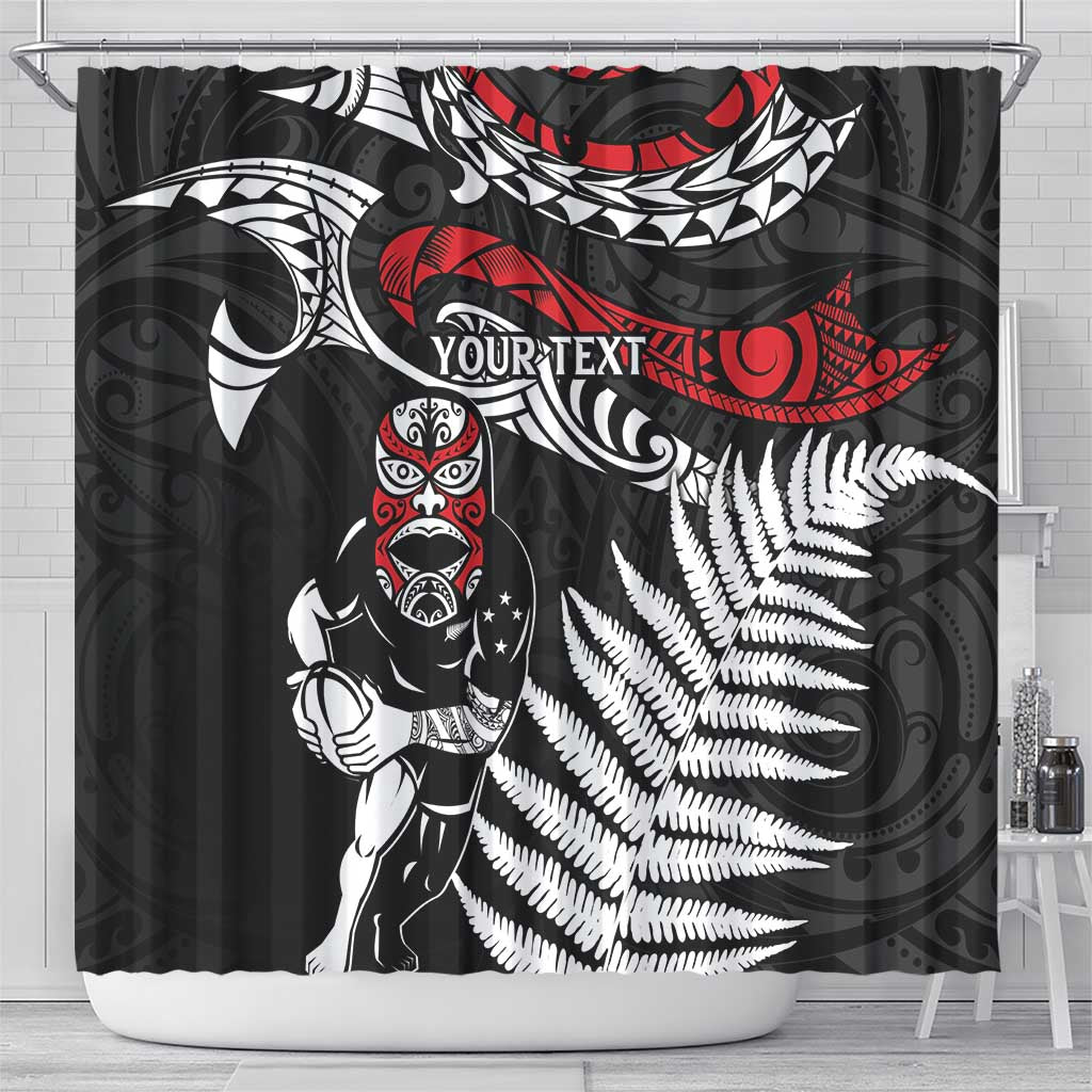 New Zealand Maori Rugby Personalised Shower Curtain Ta Moko Silver Fern LT7 - Polynesian Pride