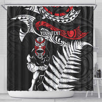 New Zealand Maori Rugby Personalised Shower Curtain Ta Moko Silver Fern LT7 - Polynesian Pride