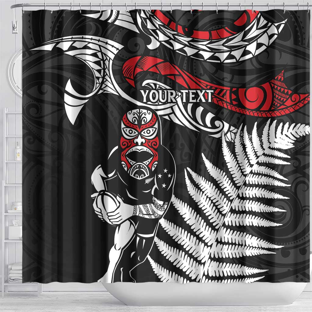 New Zealand Maori Rugby Personalised Shower Curtain Ta Moko Silver Fern LT7 - Polynesian Pride
