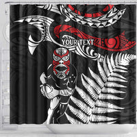 New Zealand Maori Rugby Personalised Shower Curtain Ta Moko Silver Fern LT7 - Polynesian Pride