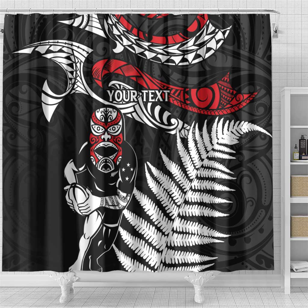 New Zealand Maori Rugby Personalised Shower Curtain Ta Moko Silver Fern LT7 - Polynesian Pride