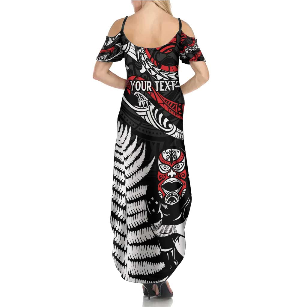 New Zealand Maori Rugby Personalised Summer Maxi Dress Ta Moko Silver Fern