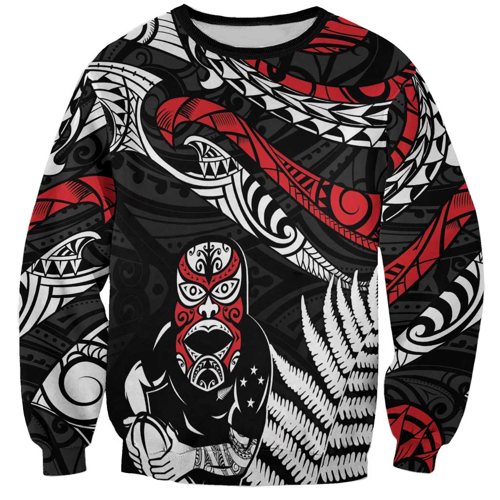New Zealand Maori Rugby Personalised Sweatshirt Ta Moko Silver Fern LT7 Unisex Black - Polynesian Pride