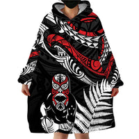 New Zealand Maori Rugby Personalised Wearable Blanket Hoodie Ta Moko Silver Fern