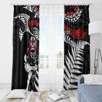 New Zealand Maori Rugby Personalised Window Curtain Ta Moko Silver Fern
