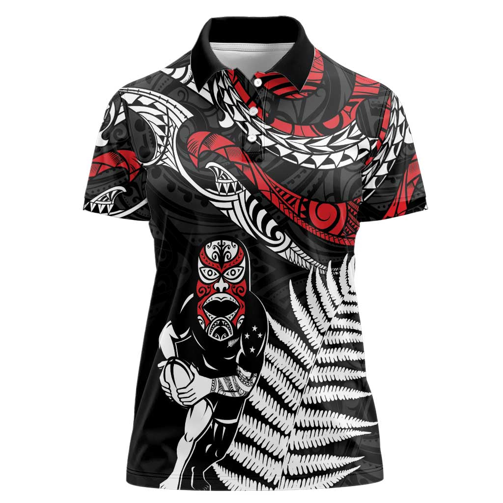 New Zealand Maori Rugby Personalised Women Polo Shirt Ta Moko Silver Fern