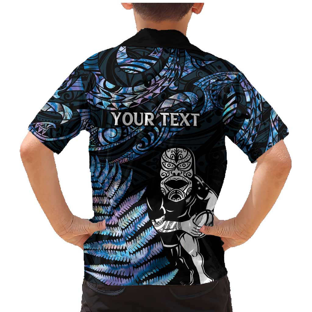 New Zealand Maori Rugby Personalised Family Matching Mermaid Dress and Hawaiian Shirt Ta Moko Silver Fern - Paua Blue LT7 - Polynesian Pride