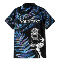 New Zealand Maori Rugby Personalised Family Matching Mermaid Dress and Hawaiian Shirt Ta Moko Silver Fern - Paua Blue LT7 - Polynesian Pride