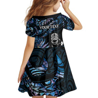 New Zealand Maori Rugby Personalised Family Matching Off Shoulder Short Dress and Hawaiian Shirt Ta Moko Silver Fern - Paua Blue LT7 - Polynesian Pride