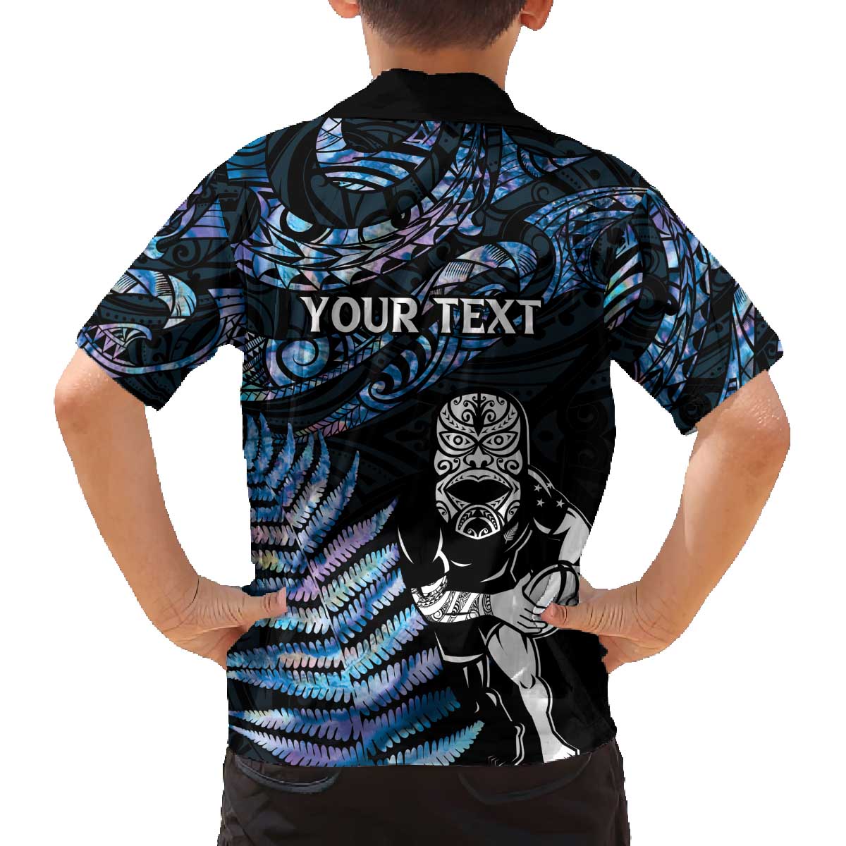 New Zealand Maori Rugby Personalised Family Matching Puletasi and Hawaiian Shirt Ta Moko Silver Fern - Paua Blue LT7 - Polynesian Pride