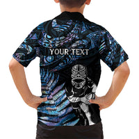 New Zealand Maori Rugby Personalised Family Matching Short Sleeve Bodycon Dress and Hawaiian Shirt Ta Moko Silver Fern - Paua Blue LT7 - Polynesian Pride