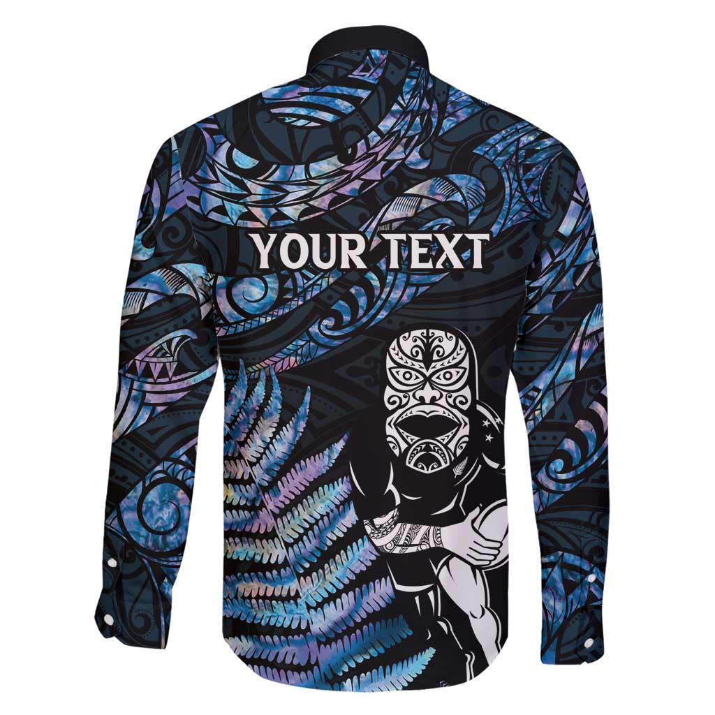 New Zealand Maori Rugby Personalised Family Matching Short Sleeve Bodycon Dress and Hawaiian Shirt Ta Moko Silver Fern - Paua Blue LT7 - Polynesian Pride