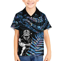 New Zealand Maori Rugby Personalised Family Matching Short Sleeve Bodycon Dress and Hawaiian Shirt Ta Moko Silver Fern - Paua Blue LT7 Son's Shirt Blue - Polynesian Pride