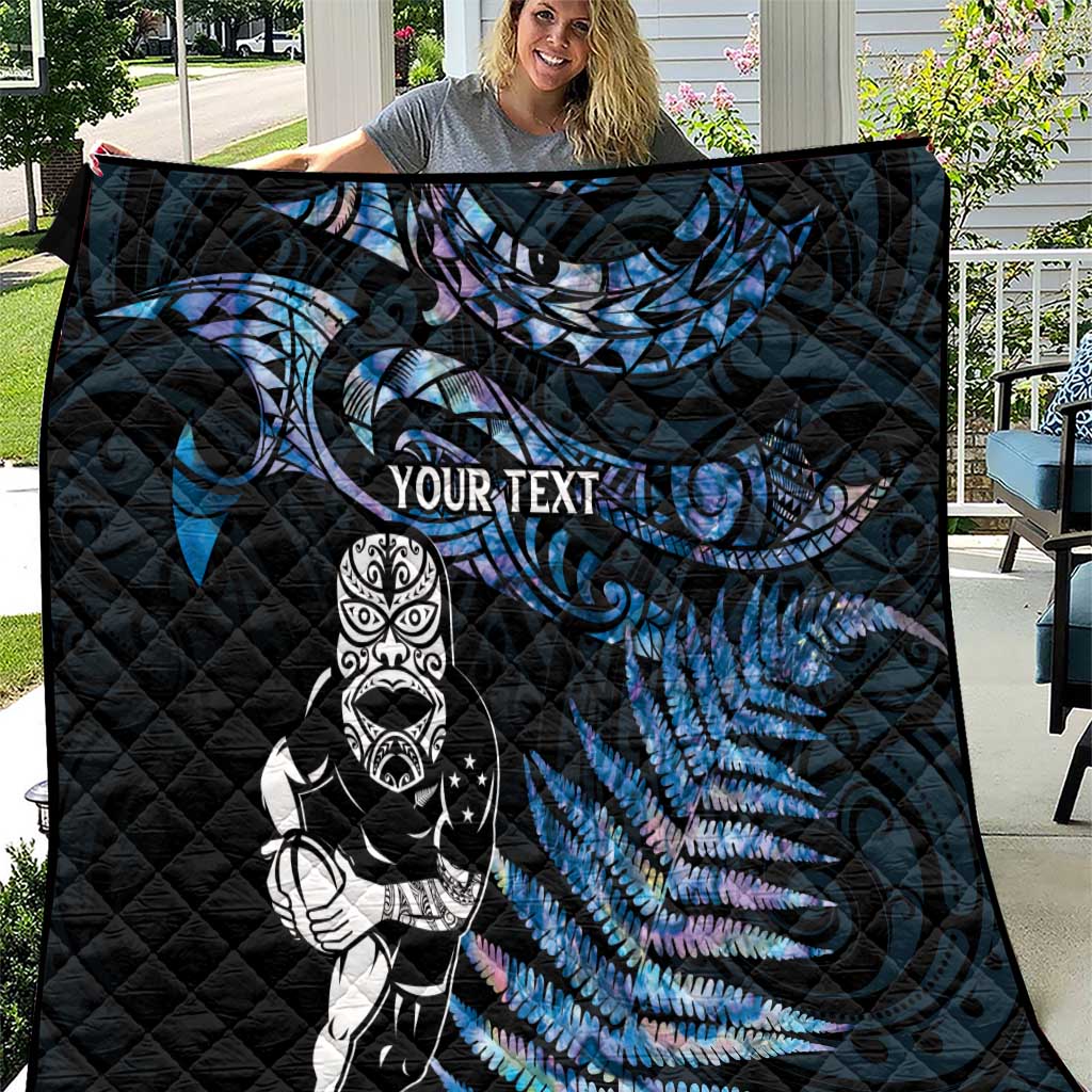 New Zealand Maori Rugby Personalised Quilt Ta Moko Silver Fern - Paua Blue LT7 Blue - Polynesian Pride
