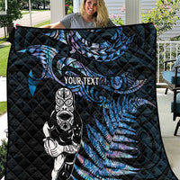 New Zealand Maori Rugby Personalised Quilt Ta Moko Silver Fern - Paua Blue LT7 Blue - Polynesian Pride