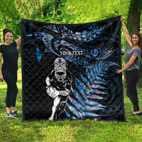 New Zealand Maori Rugby Personalised Quilt Ta Moko Silver Fern - Paua Blue LT7 - Polynesian Pride