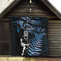 New Zealand Maori Rugby Personalised Quilt Ta Moko Silver Fern - Paua Blue LT7 - Polynesian Pride