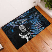New Zealand Maori Rugby Personalised Rubber Doormat Ta Moko Silver Fern - Paua Blue LT7 - Polynesian Pride